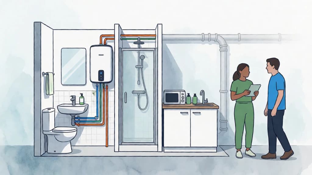 Ilustración de Agua caliente cerca del punto de uso