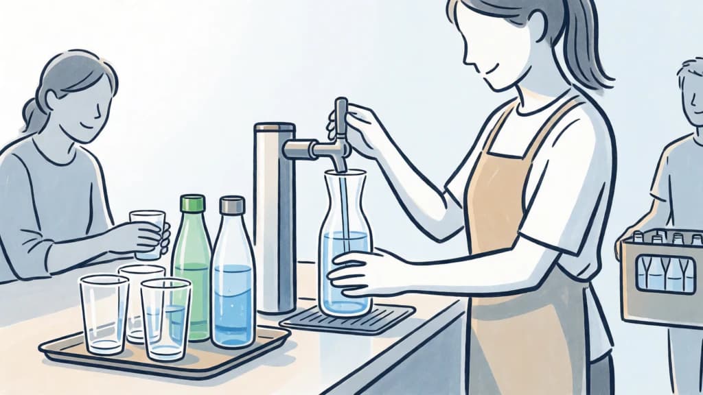 Ilustración de Agua de red en lugar de botellas individuales