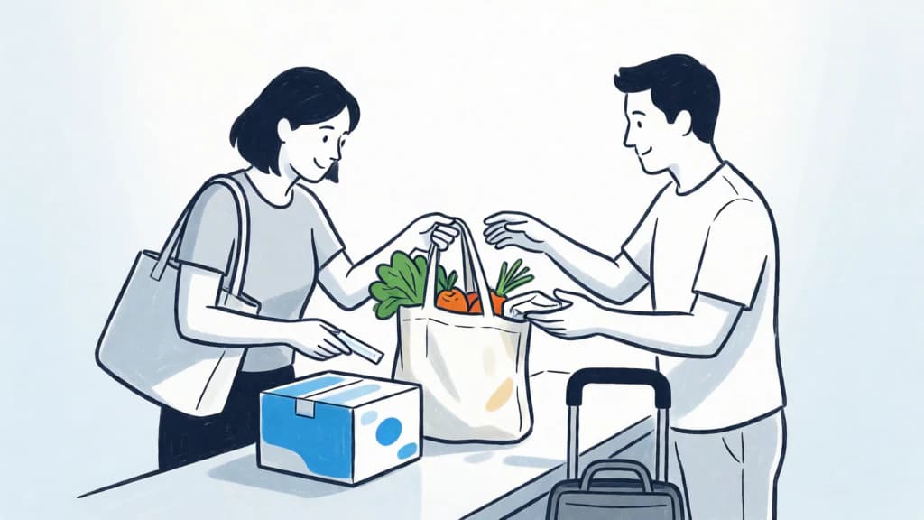 Ilustración de Bolsas reutilizables y rechazo de envoltorio