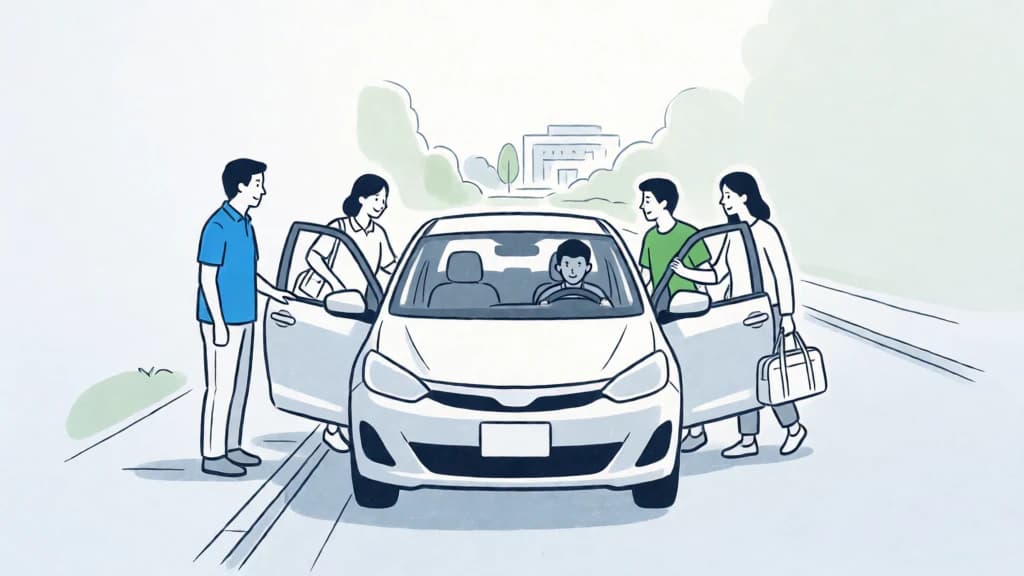 Ilustración de Coche compartido entre personas