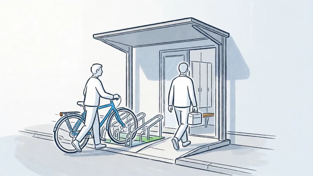 Ilustración de Desplazamiento al trabajo a pie o en bicicleta