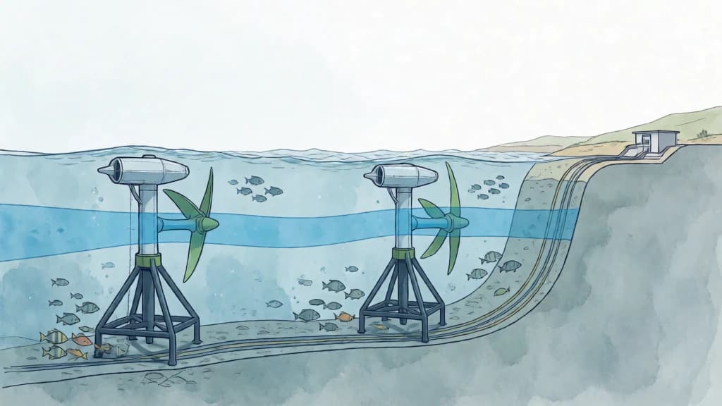 Ilustración de Energía hidráulica, marina y fluvial