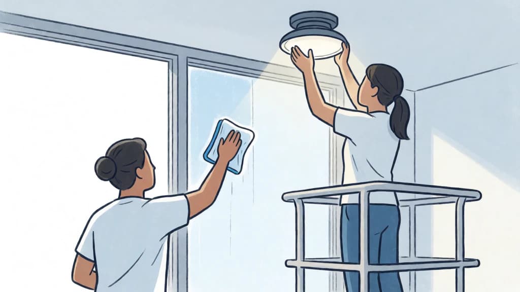 Ilustración de Limpieza de luminarias y ventanas