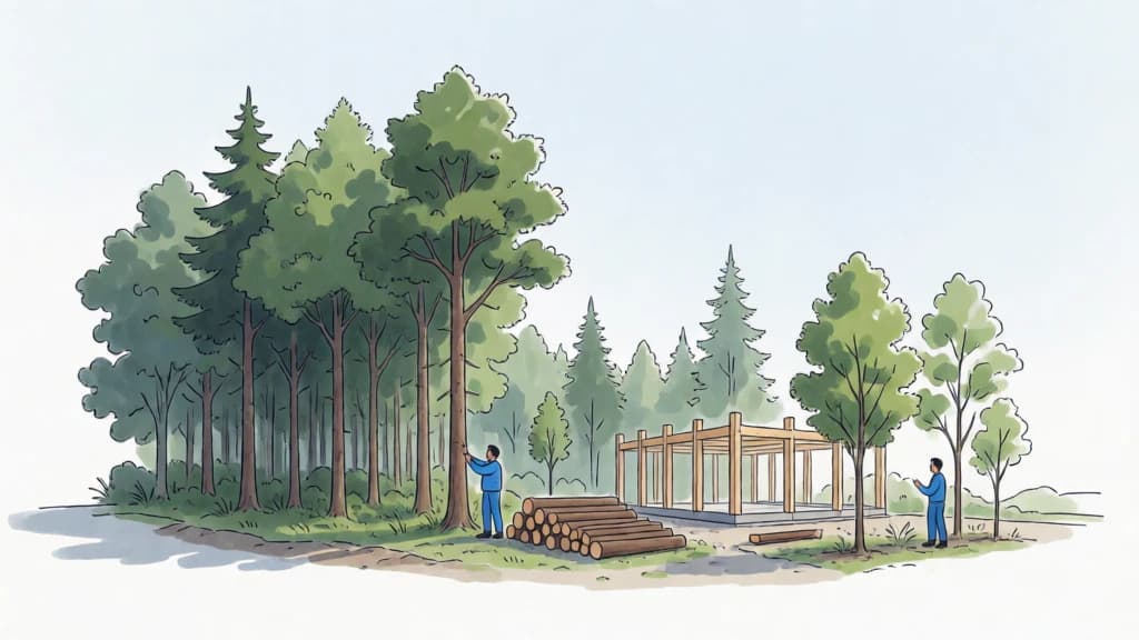 Ilustración de Madera de origen responsable