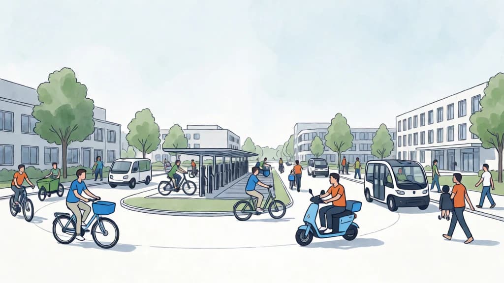 Ilustración de Micromovilidad y transporte interno eficiente