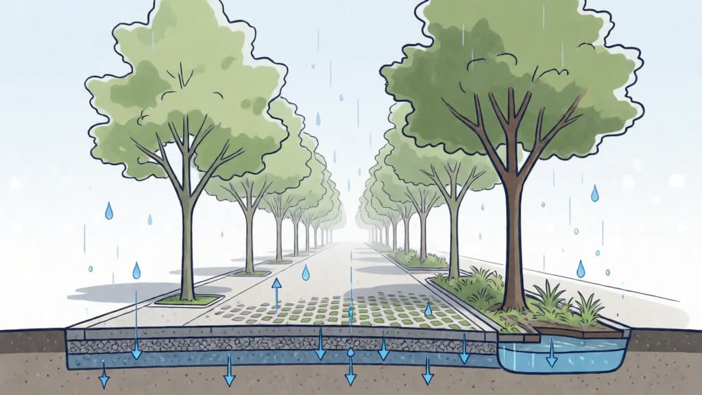 Ilustración de Pavimentos permeables y drenaje sostenible
