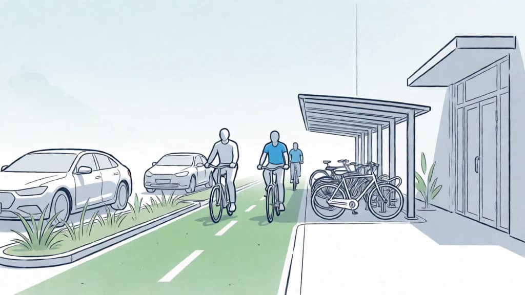 Ilustración de Red ciclista y aparcamiento seguro