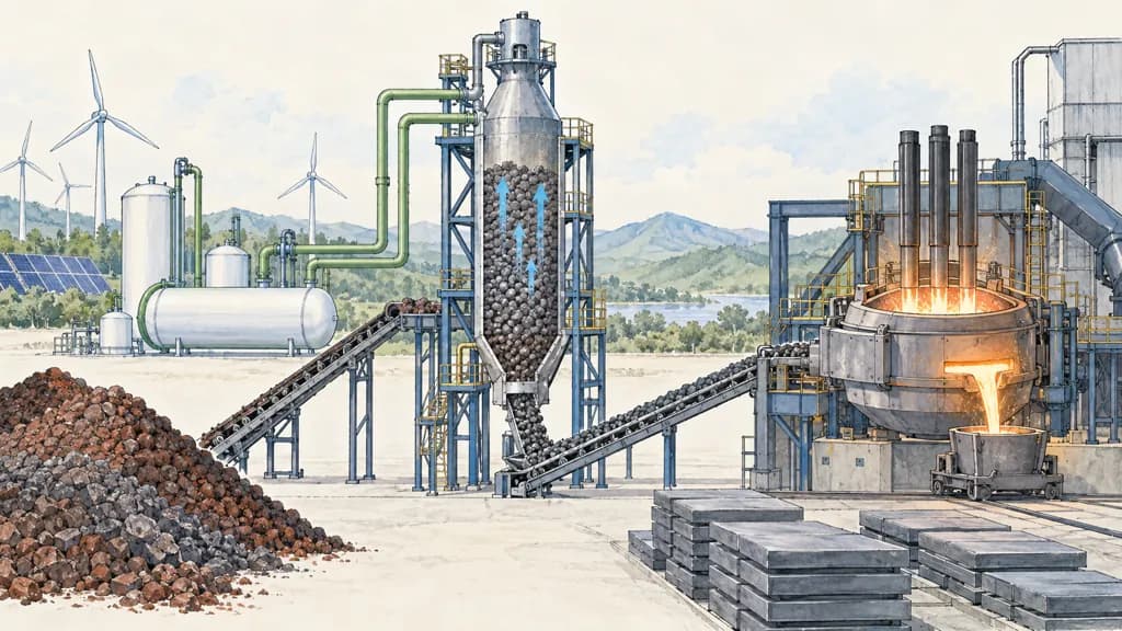 Illustration of Reducción directa de hierro con hidrógeno
