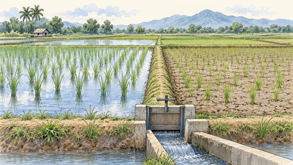 Ilustración de Riego intermitente en arrozales