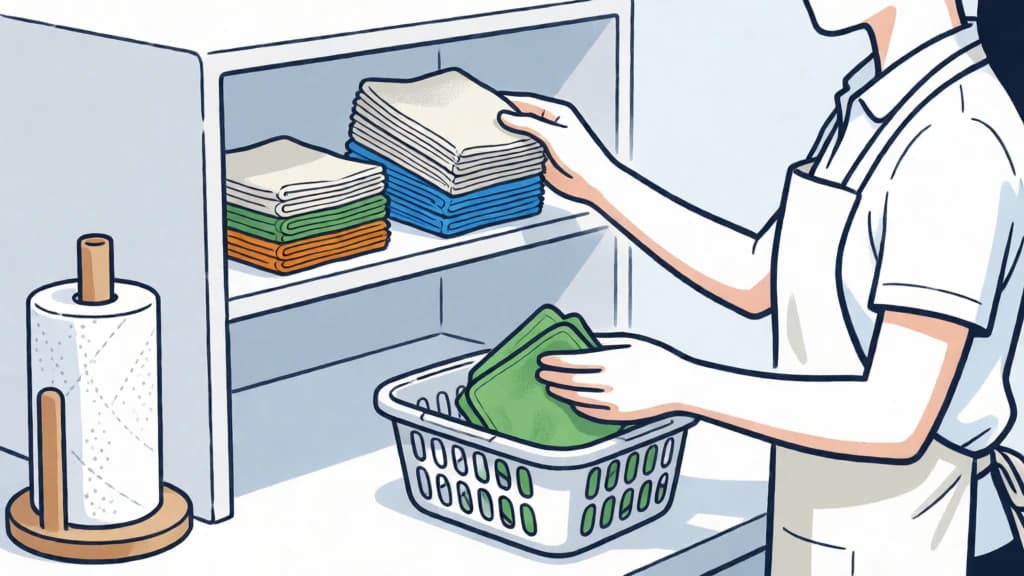 Ilustración de Textiles reutilizables frente a papel de un uso