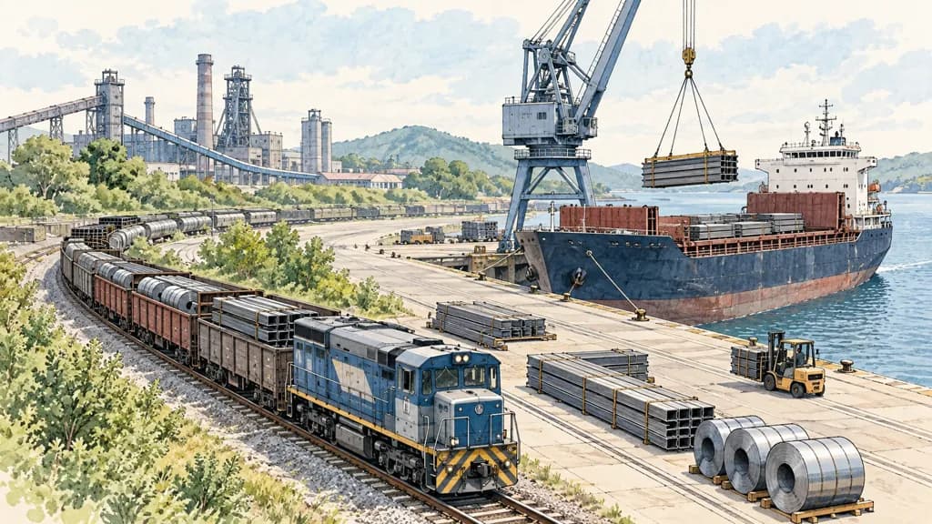 Ilustración de Transporte ferroviario y marítimo de acero