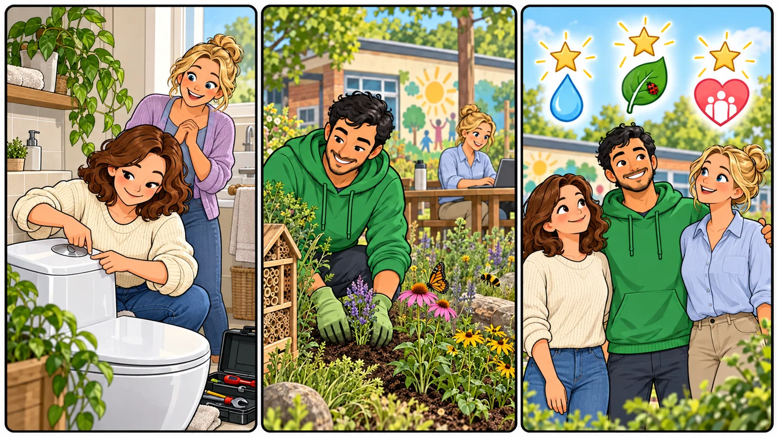Historia ilustrada en tres viñetas sobre «Mirar más allá del carbono»