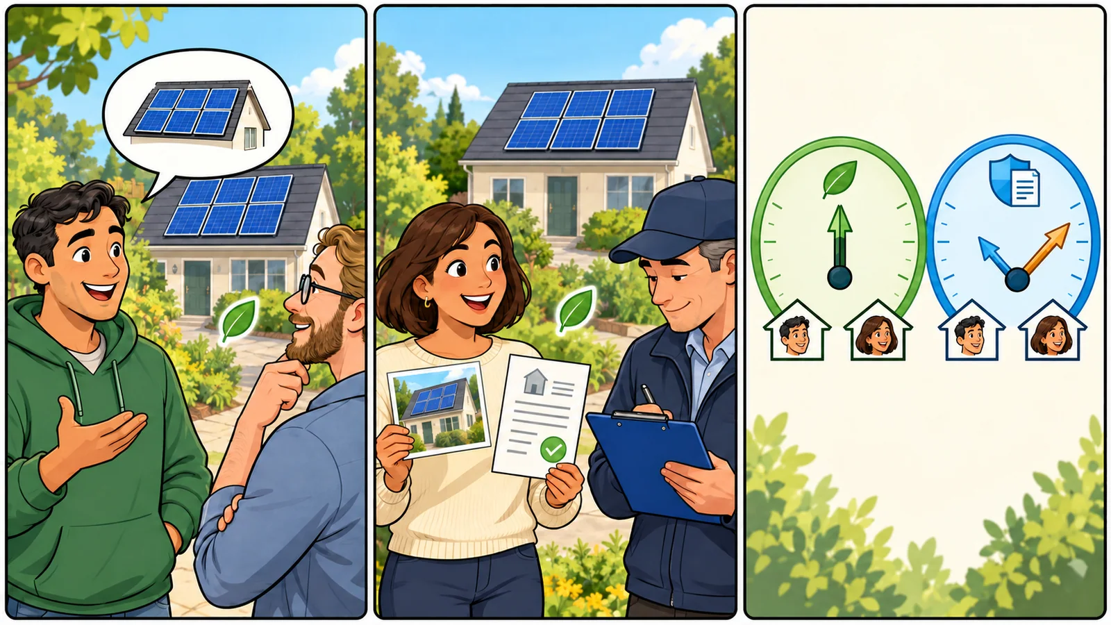 Historia ilustrada en tres viñetas sobre «Separar Impacto y Fiabilidad»