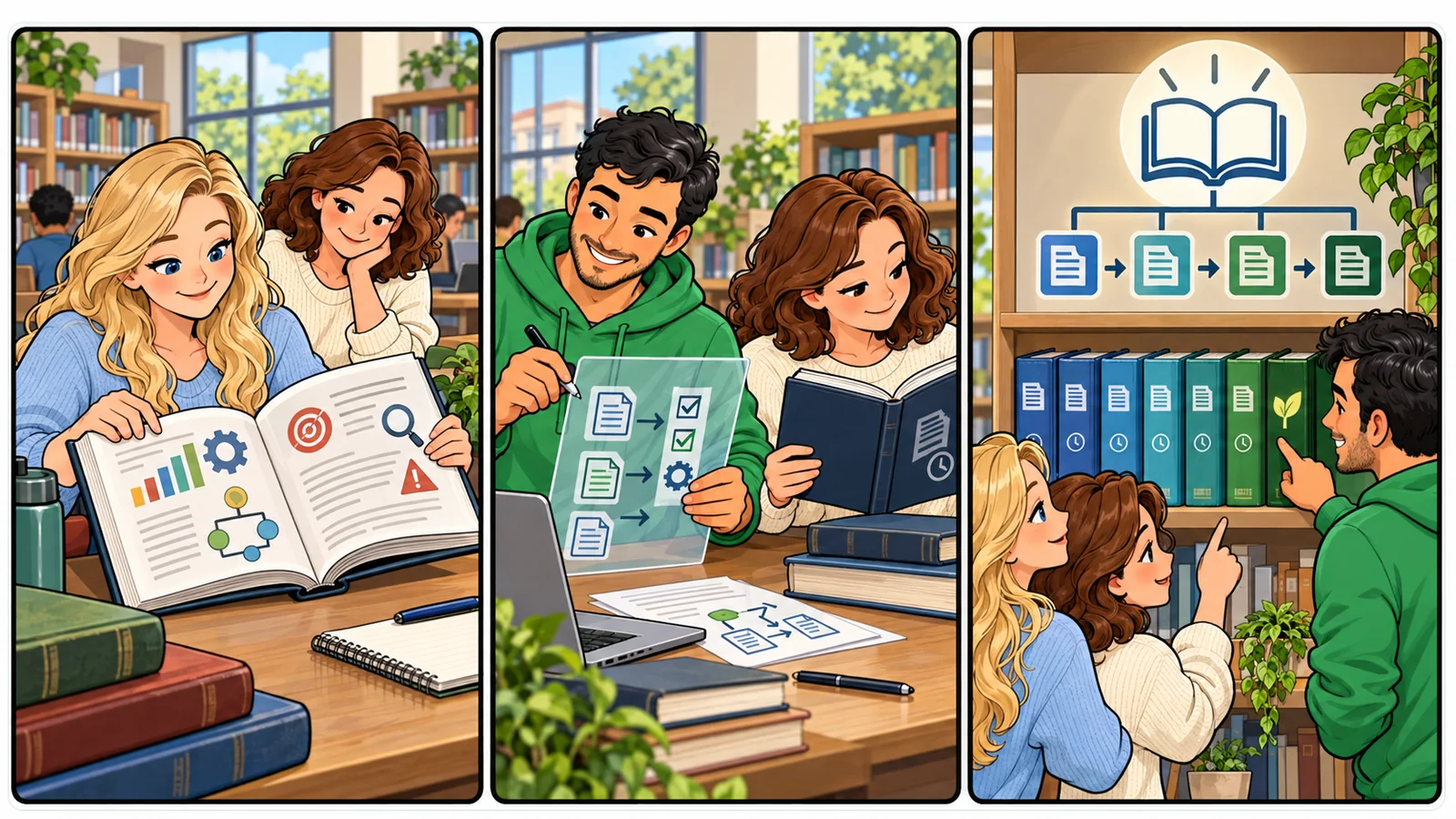 Historia ilustrada en tres viñetas sobre «Publicar las reglas y su evolución»